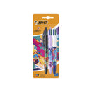 Bic 4 Colours Decors Hydro Pack de 3 Boligrafos de Bola Retractil - Punta Media de 1.0mm - Tinta con Base de Aceite - 4 Colores