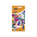 Bic 4 Colours Decors Hydro Pack de 1 Boligrafo de Bola Retractil + Corrector Pocket Mouse 5mmx6m - Punta Media de 1.0mm - Tinta con Base de Aceite - 4 Colores