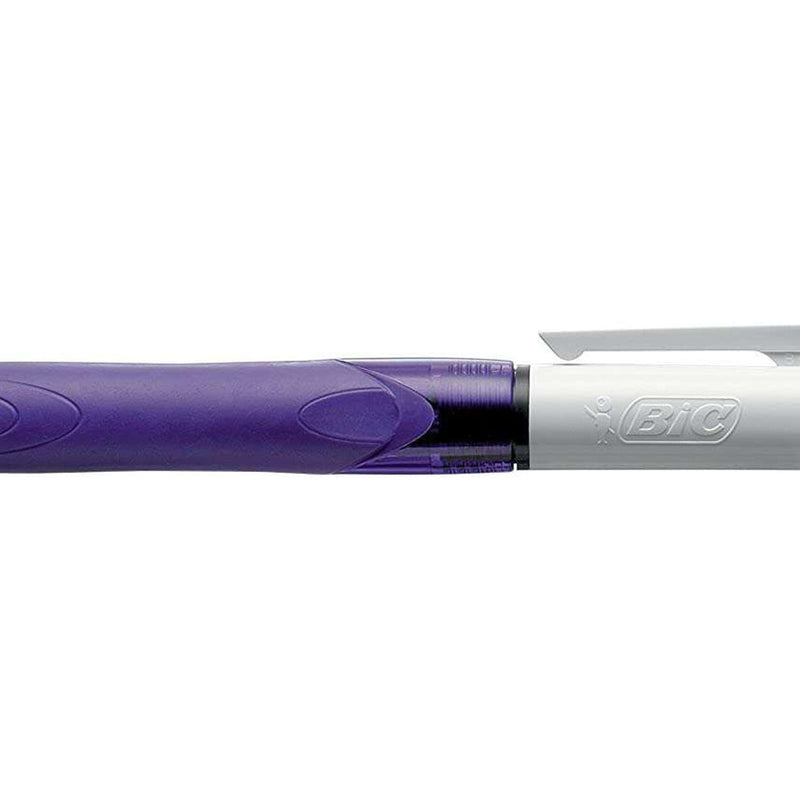 Bic 4 Colours Grip Fashion Boligrafo Retractil con Grip - Punta Media de 1mm - Trazo de 0.4mm - Tinta con Base de Aceite - Cuerpo Blanco/Morado Transparente - Colores Tinta Violeta, Rosa, Azul y Verde