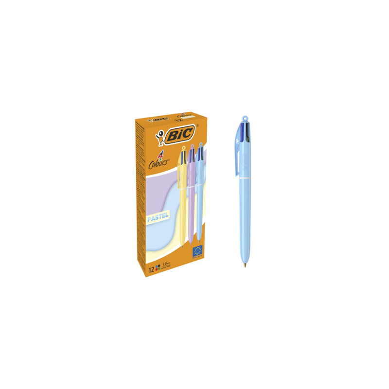 Bic 4 Colours Pastel Boligrafo de Bola Retractil - Punta Media de 1.0mm - Tinta con Base de Aceite - Cuerpo en Colores Pastel - 4 Colores