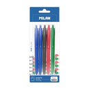 Milan P1 Touch Pack de 5 Boligrafos de Bola Retractiles - Punta Redonda 1mm - Tinta con Base de Aceite - Escritura Suave - 1.200m de Escritura - Color Azul x2, Negro, Rojo y Verde