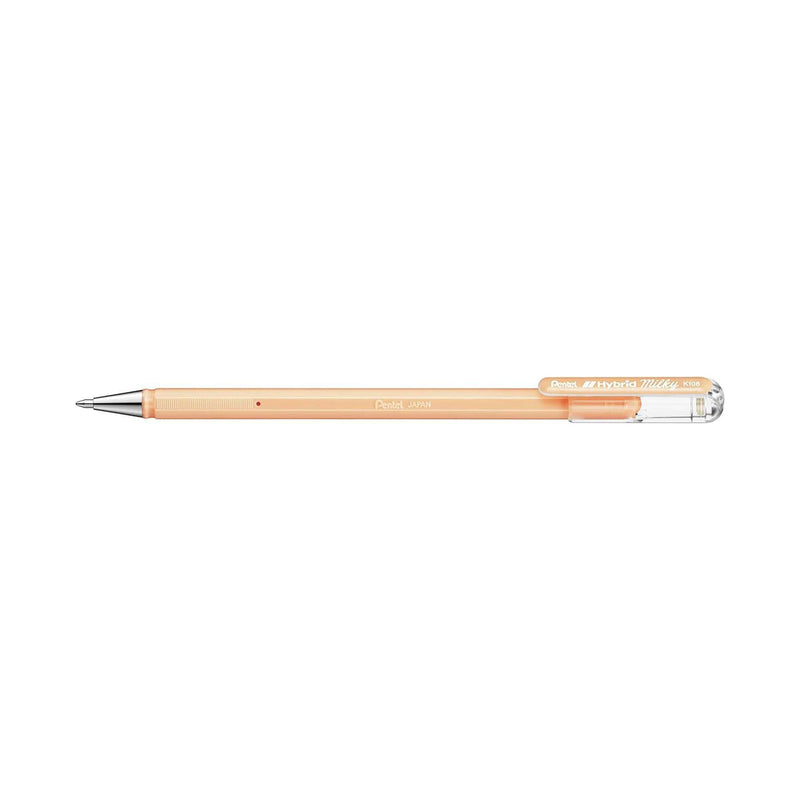 Pentel Hybrid Milky Boligrafo de Bola - Punta Fina 0.8mm - Trazo 0.4mm - Tinta de Gel Opaca - Color Naranja Pastel