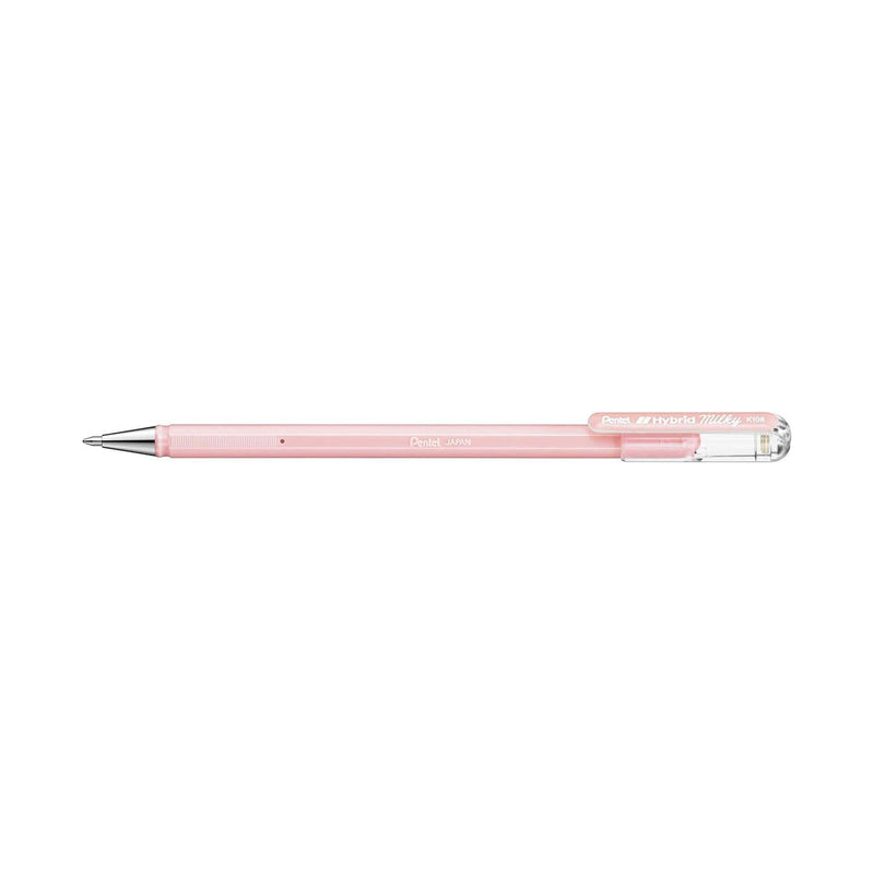 Pentel Hybrid Milky Boligrafo de Bola - Punta Fina 0.8mm - Trazo 0.4mm - Tinta de Gel Opaca - Color Rosa Pastel