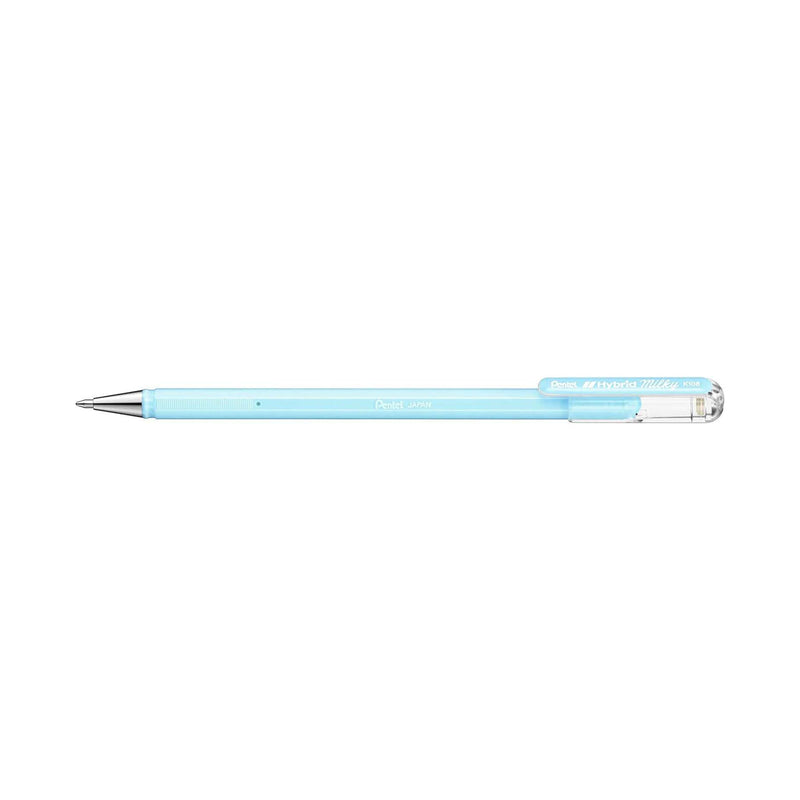 Pentel Hybrid Milky Boligrafo de Bola - Punta Fina 0.8mm - Trazo 0.4mm - Tinta de Gel Opaca - Color Azul Pastel