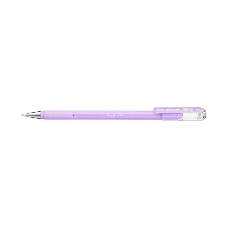 Pentel Hybrid Milky Boligrafo de Bola - Punta Fina 0.8mm - Trazo 0.4mm - Tinta de Gel Opaca - Color Violeta Pastel