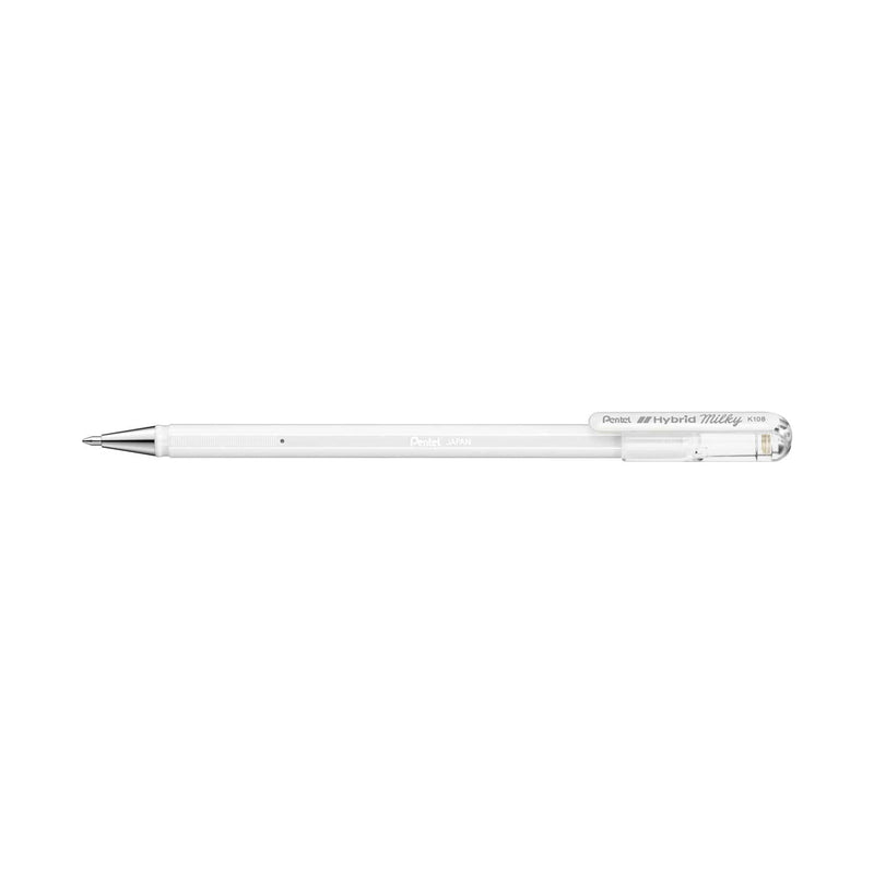 Pentel Hybrid Milky Boligrafo de Bola - Punta Fina 0.8mm - Trazo 0.4mm - Tinta de Gel Opaca - Color Blanco Pastel