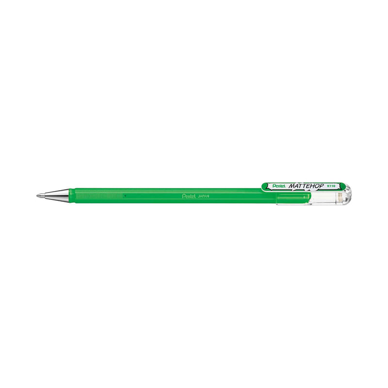 Pentel Mattehop Boligrafo de Bola - Punta 1mm - Trazo 0.5mm - Tinta de Gel Opaca - Fabricado con 55% de Materiales Reciclados - Color Verde