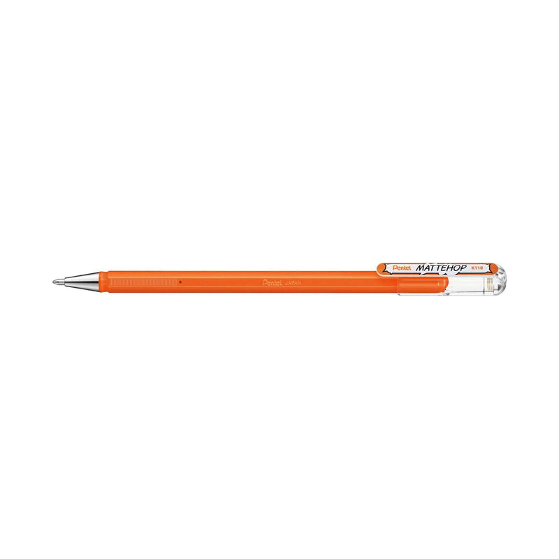 Pentel Mattehop Boligrafo de Bola - Punta 1mm - Trazo 0.5mm - Tinta de Gel Opaca - Fabricado con 55% de Materiales Reciclados - Color Naranja