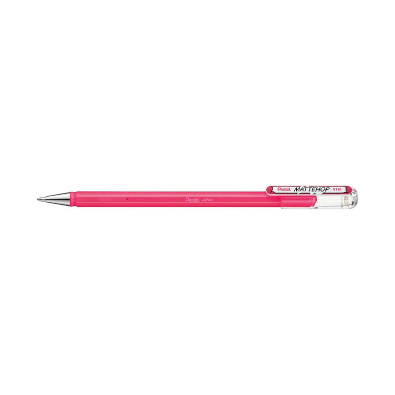 Pentel Mattehop Boligrafo de Bola - Punta 1mm - Trazo 0.5mm - Tinta de Gel Opaca - Fabricado con 55% de Materiales Reciclados - Color Rosa