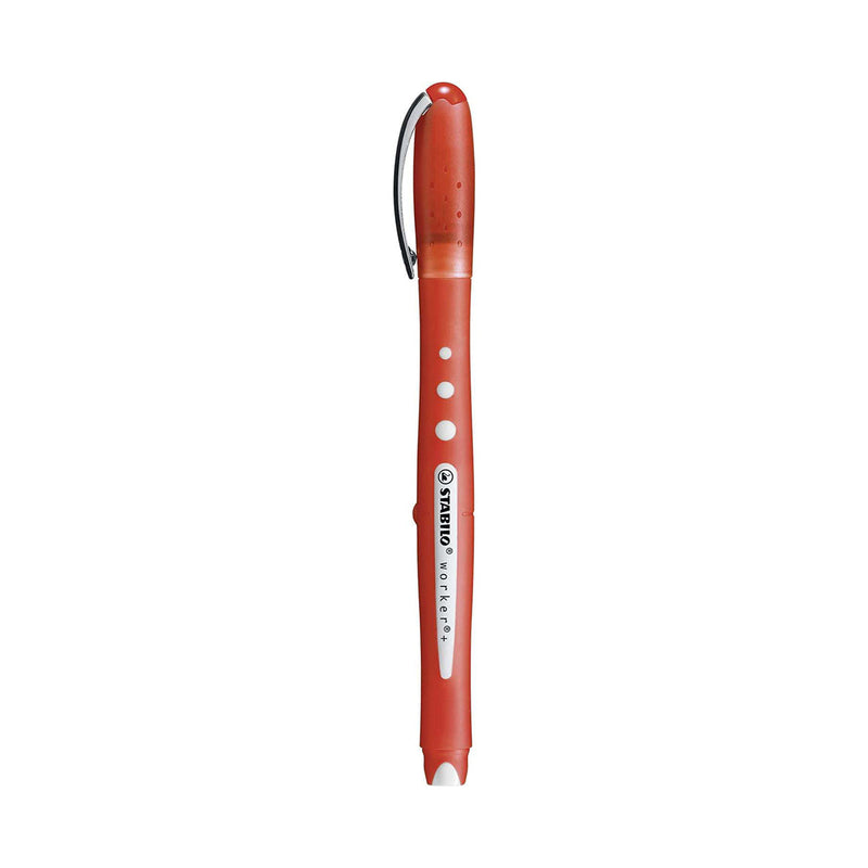 Stabilo Worker+ Colorful Boligrafo de Tinta Liquida - Trazo 0.5mm - Escritura Suave y Precisa - Cuerpo Entero de Caucho - Color Rojo (10 unidades)
