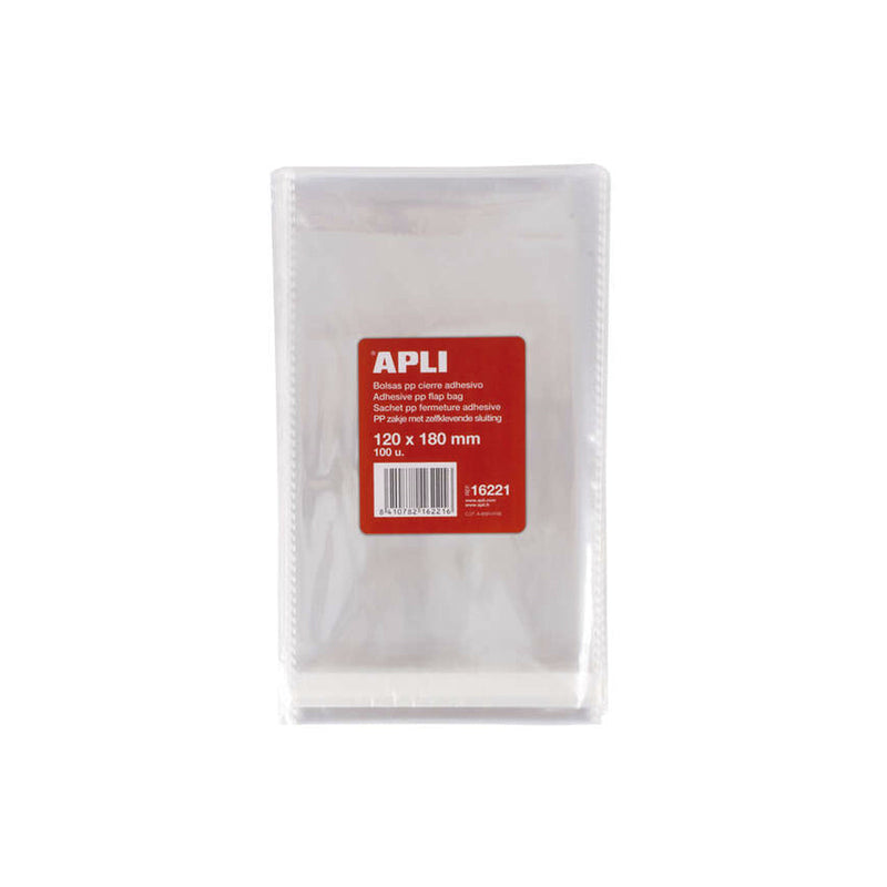 Apli Bolsas Polipropileno Transparente con Cierre Adhesivo - Tamaño 120 x 180mm - Galga 120 - Alta Resistencia y Flexibilidad - Uso Alimenticio
