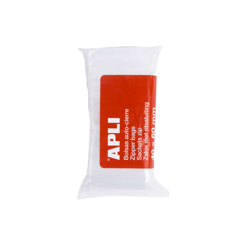 Apli Pack de 100 Bolsas con Zip Auto Cierre Transparentes - Tamaño 40x60mm - Cierre Seguro y Facil Manipulacion - Aptas para Uso Alimenticio - Ideales para Guardar Alimentos y Objetos Cotidianos