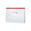 Dohe Bolsa Zipper Folio Apaisado PVC Transparente 150 Micras - Apertura Superior - Cierre Zip Hermetico en Color Rojo