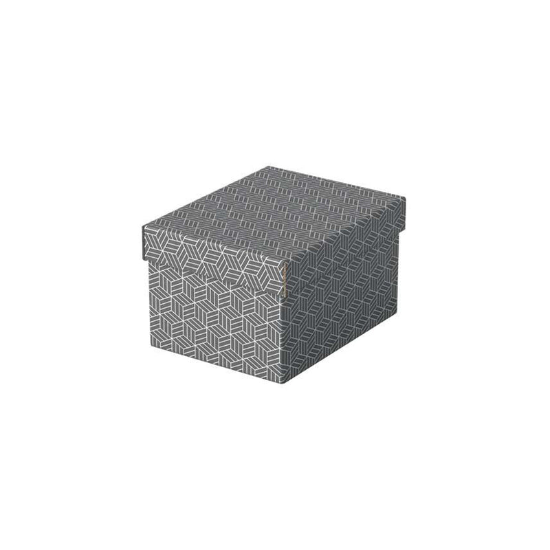 Esselte Pack de 3 Cajas Pequeñas de Almacenamiento con Tapa 200x150x255mm - Carton 100% Reciclado y Reciclable - Diseño Gris con Dibujo