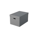 Esselte Pack de 3 Cajas Grandes de Almacenamiento con Tapa 355x305x510mm - Carton 100% Reciclado y Reciclable - Asas Integradas - Diseño Gris con Dibujo