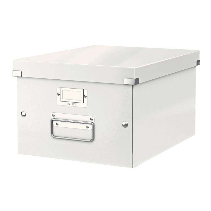 Leitz Click & Store WOW Caja Organizadora Mediana - Asas de Metal - 85% Carton Reciclado - Hasta 9kg de Capacidad - Color Blanco
