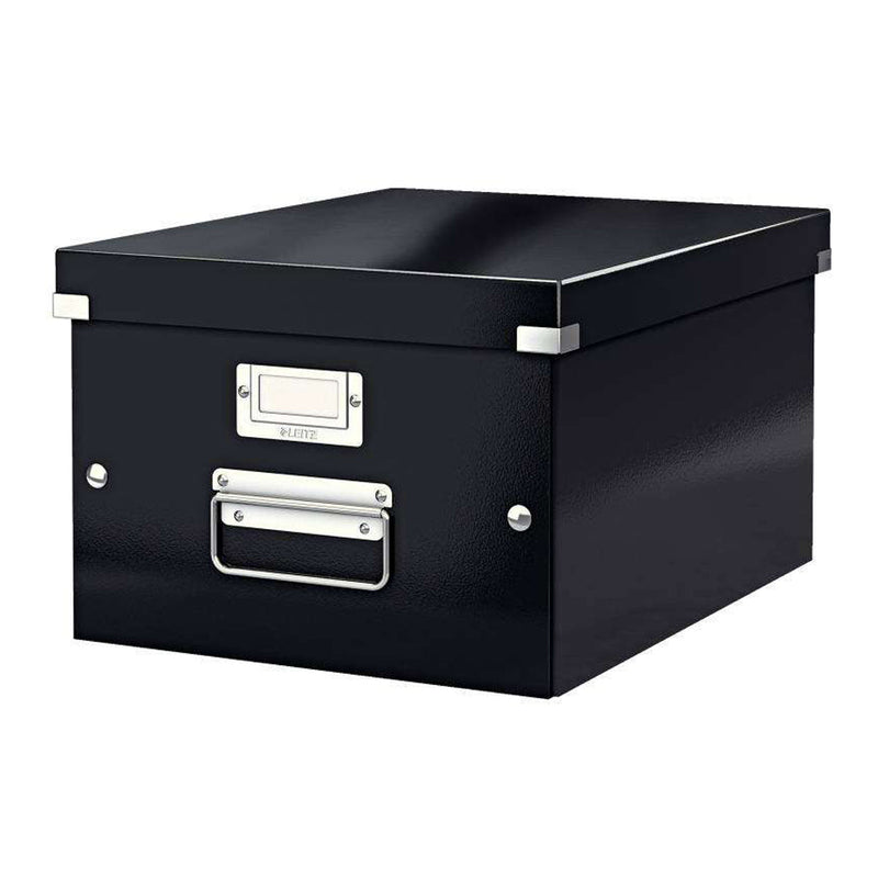 Leitz Click & Store WOW Caja Organizadora Mediana - Asas de Metal - 85% Carton Reciclado - Hasta 9kg de Capacidad - Color Negro