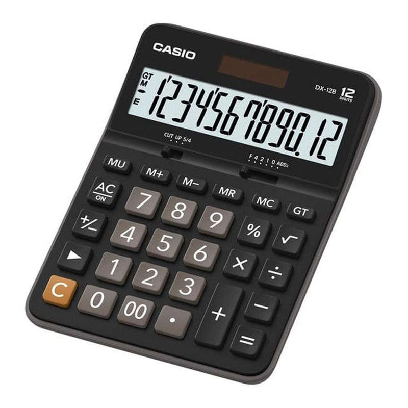 Casio DX-12B Calculadora de Escritorio - Pantalla Extragrande LCD de 12 Digitos - Solar y Pilas - Color Negro