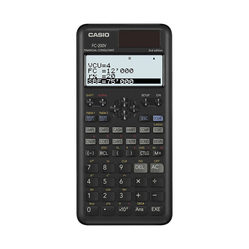 Casio FC200V Calculadora Financiera - Pantalla de 4 Lineas - Visualizacion de Varios Parametros al mismo Tiempo - Teclas de Acceso Directo Personalizables - Alimentacion con Pilas y Solar