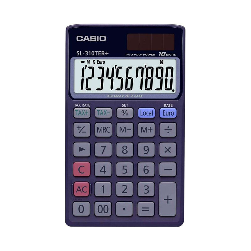 Casio SL-310TER+ Calculadora de Bolsillo - Pantalla LC Extragrande de 10 Digitos - Funcion Conversor de Euros - Color Azul Oscuro
