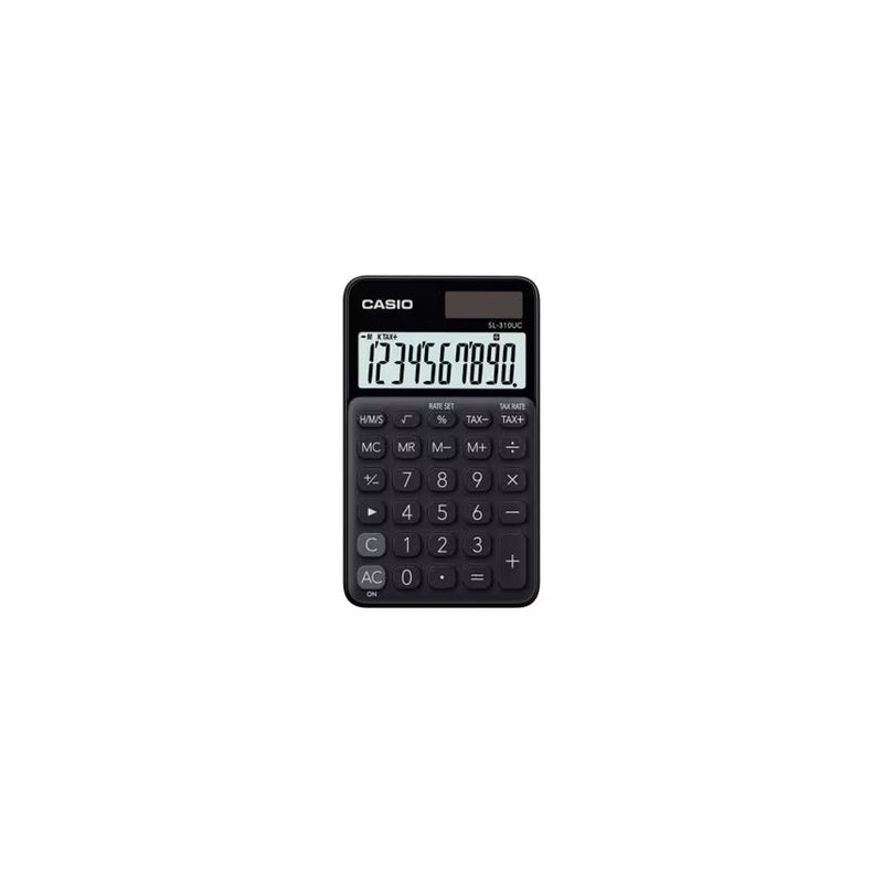 Casio SL-310UC Calculadora de Bolsillo - Calculo de Impuestos - Pantalla LCD de 10 Digitos - Solar y Pilas - Color Negro