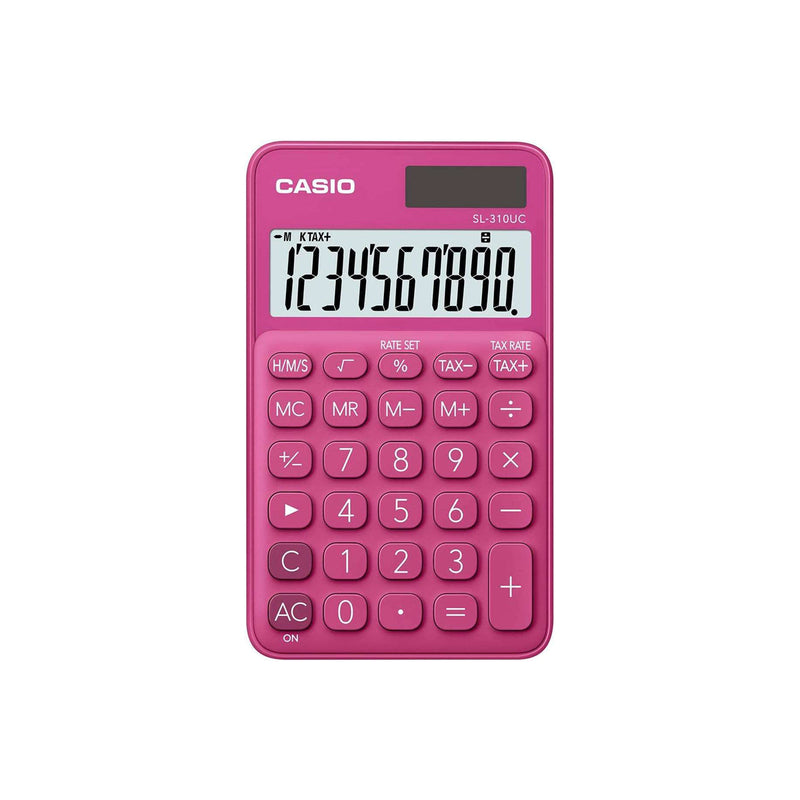 Casio SL-310UC Calculadora de Bolsillo - Calculo de Impuestos - Pantalla LCD de 10 Digitos - Solar y Pilas - Color Rojo