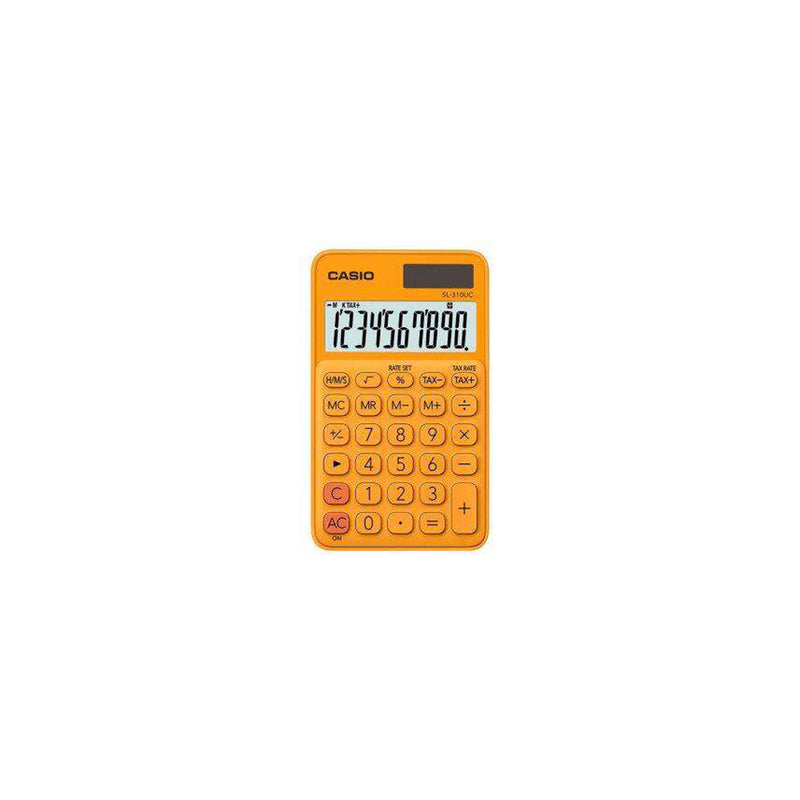 Casio SL-310UC Calculadora de Bolsillo - Calculo de Impuestos - Pantalla LCD de 10 Digitos - Solar y Pilas - Color Naranja