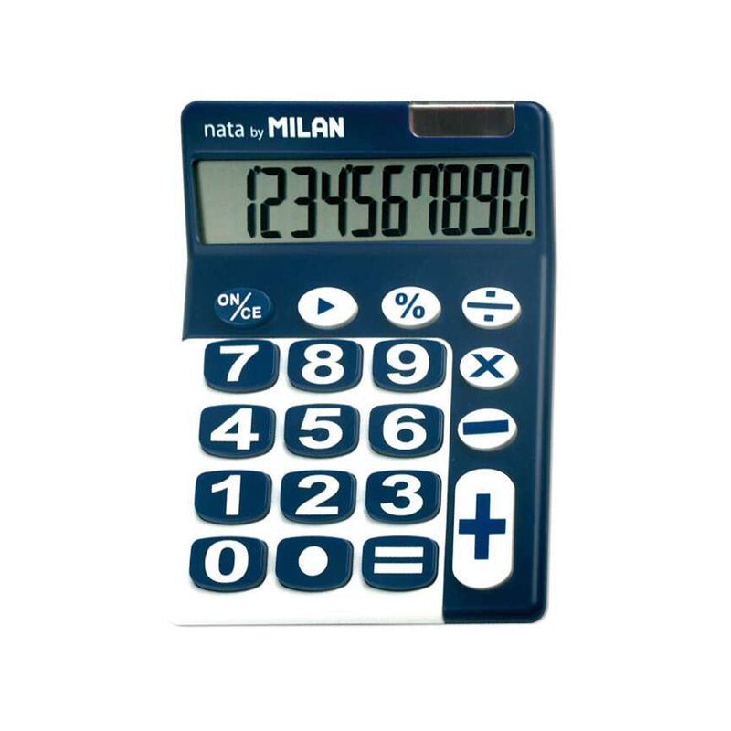 Milan Calculadora de Sobremesa 10 Digitos - Teclas Grandes - Apagado Automatico - Color Azul y Blanco