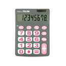 Milan Calculadora de Sobremesa 8 Digitos - Teclas Grandes - Apagado Automatico - Color Gris y Rosa