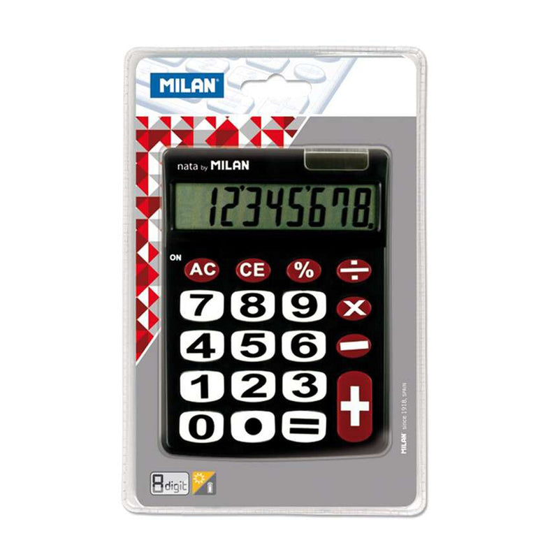 Milan Calculadora de Sobremesa 8 Digitos - Teclas Grandes - Tecla Rectificacion Entrada de Datos - Color Negro