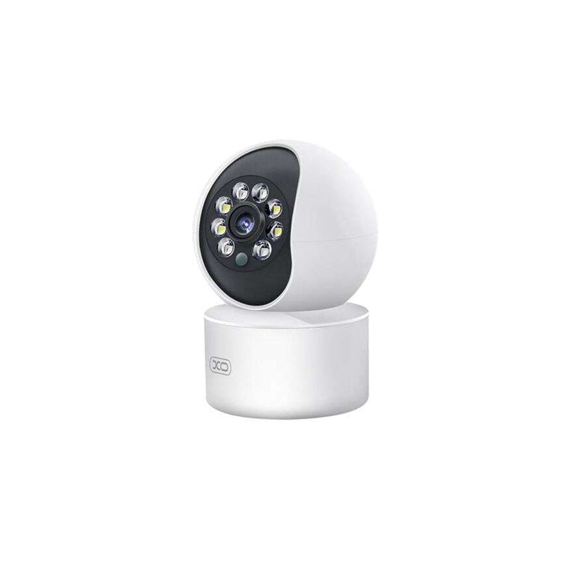 XO Camara de Seguridad Wifi - Resolucion 3mpx 2304x1296 - Deteccion de Movimiento 0-10m - Vision Nocturna - Intercomunicador de Voz - Grabacion en Bucle - Rotacion Ajustable - Soporta MicroSD hasta 128Gb - Color Blanco