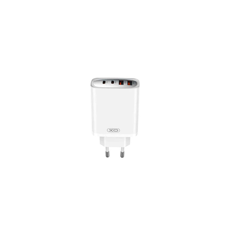 XO Cargador Rapido - USB-A 22.5W - 2 Puertos Tipo C - Multiples Voltajes - Alta Eficiencia - Color Blanco