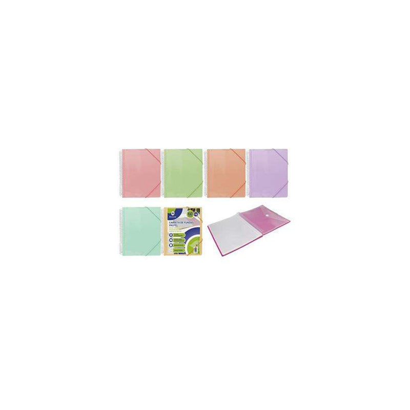 Bismark Carpeta Espiral 60 Fundas Transparentes - Polipropileno - Tamaño A4 - Espiral Plastica Indeformable - Apertura 360 Grados - Gomas de Cierre - Colores Pastel