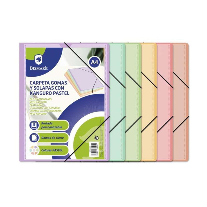 Bismark Carpeta de Gomas A4 Kanguro con Solapas - Colores Pastel Surtidos