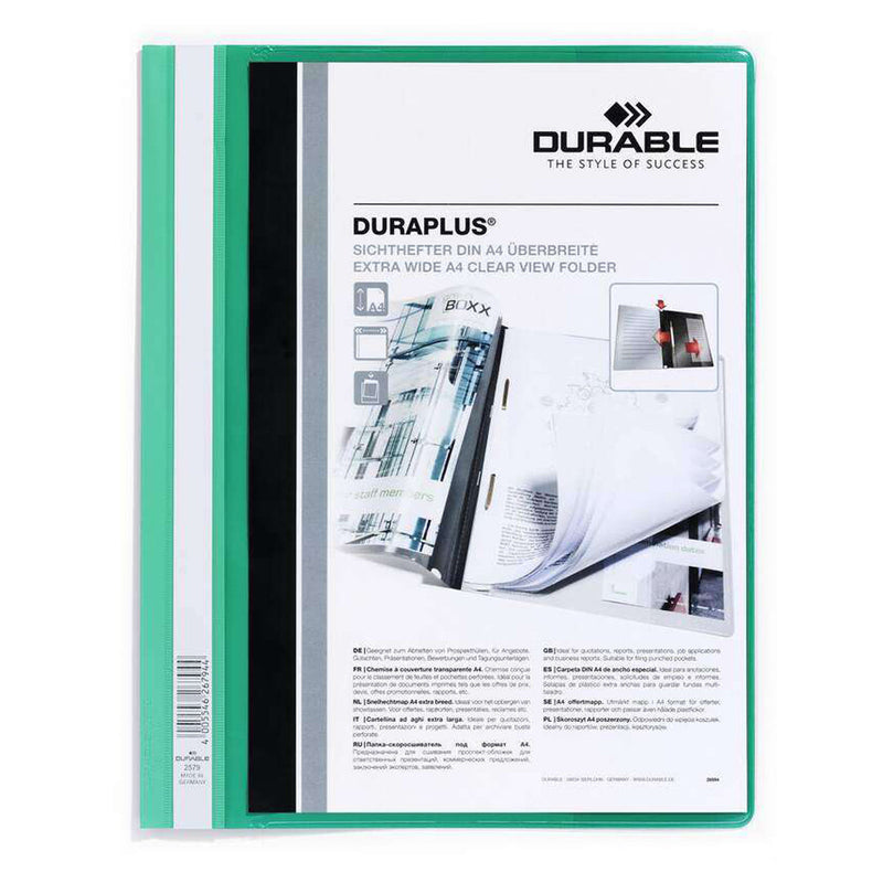 Durable Duraplus Carpeta de Fastener - Para Formato A4+ - Compartimento Interior - Tapa Posterior de Color Verde
