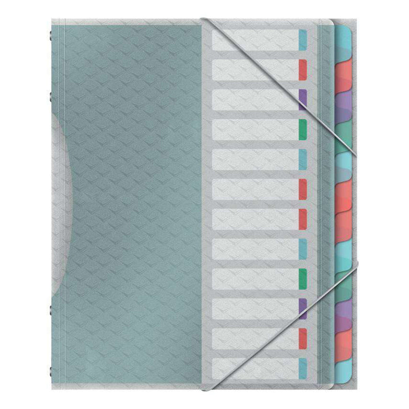 Esselte Colour'Breeze Clasificador con 12 Pestañas Multicolor - Para Formato A4 - 3 Solapas en la Contraportada - Polpropileno en Relieve - Cierre con Goma Elastica - Color Translucido