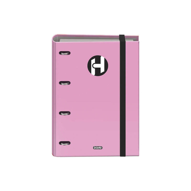 Dohe Serie Icon Carpeta de 4 Anillas Formato A4 con Recambio de 100 Hojas de 90 gr y 4 Taladros - Cierre con Goma Elastica - Anillas de 35mm - Color Rosa