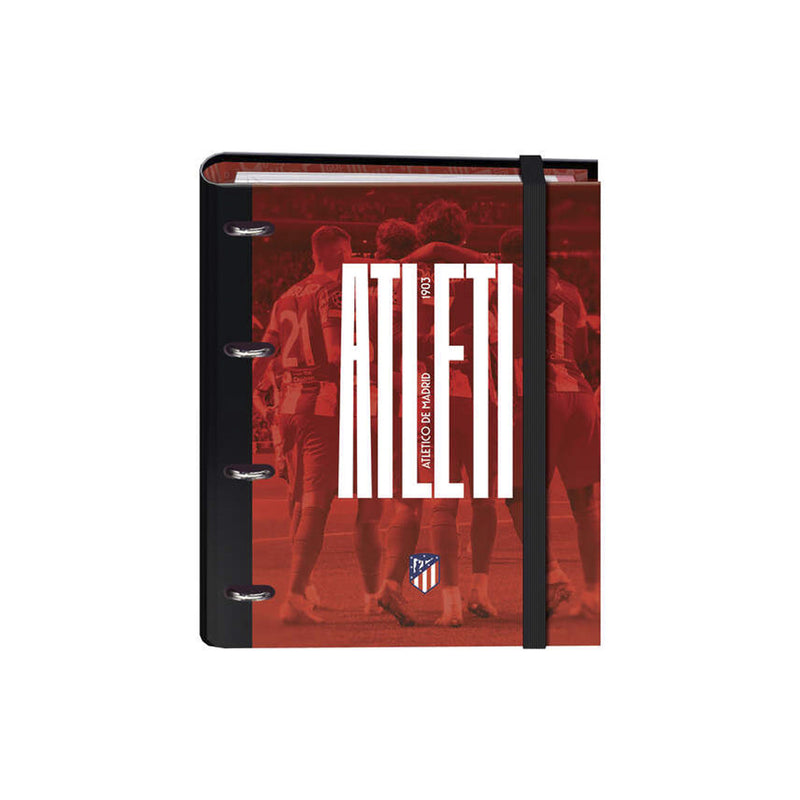 Dohe Atletico de Madrid Atleti Carpeta de 4 Anillas Formato A4 con Recambio de 100 Hojas - 4 Separadores de Colores - Cierre con Goma Elastica - Anillas de 35mm