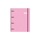 Enri Carpeta de Anillas A4+ con Recambio de 100 Hojas 80gr Cuadricula 5x5 con Bandas de Color - 4 Anillas 35mm - Tapa Extradura Brillante - Color Rosa