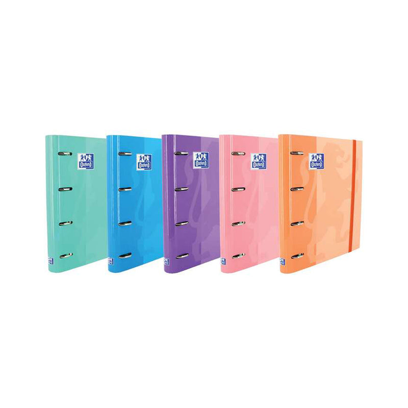Oxford Europeanbinder Classic Carpeta de 4 Anillas Formato A4+ con Recambio Cuadriculado 5x5mm y 4 Taladros - Cierre con Goma Elastica - Colores Surtidos Tendencia