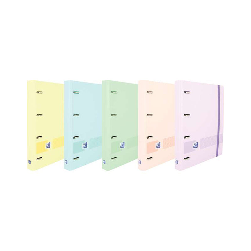 Oxford Europeanbinder Live & Go Carpeta de 4 Anillas Formato A4+ con Recambio Cuadriculado 5x5mm y 4 Taladros - Tapa de Plastico Resistente - Cierre con Goma Elastica - Colores Surtidos Pastel