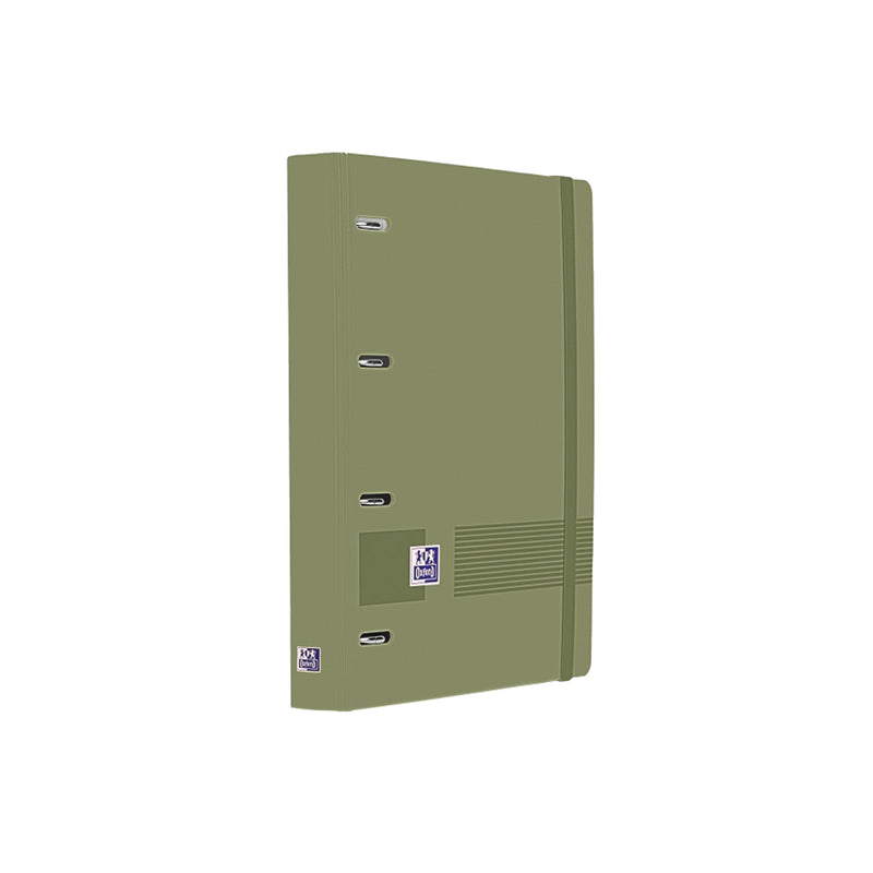 Oxford Europeanbinder Live & Go A4+ Carpeta Tamaño A4+ con Recambio de 100 Hojas Cuadricula 5x5mm - Tapa de Plastico Polyfoam - Cierre con Goma - Color Verde Safari