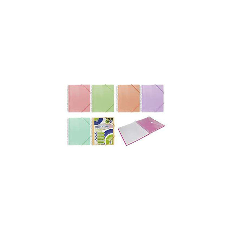 Bismark Carpeta Espiral 30 Fundas Transparentes - Polipropileno - Tamaño A4 - Espiral Plastica Indeformable - Apertura 360 Grados - Gomas de Cierre - Colores Pastel