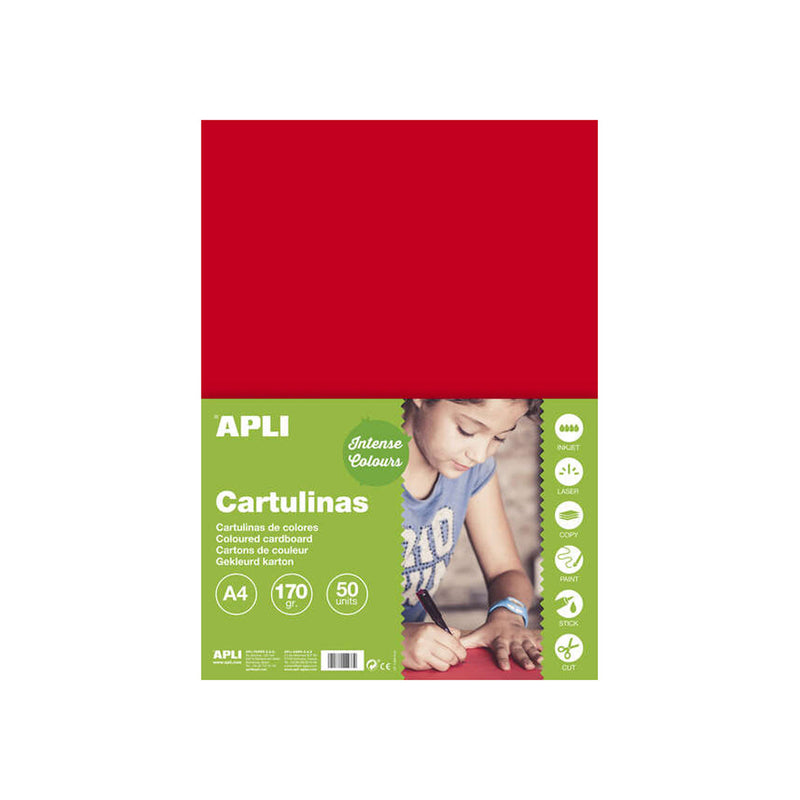 Apli Cartulina Roja A4 170g 50 Hojas