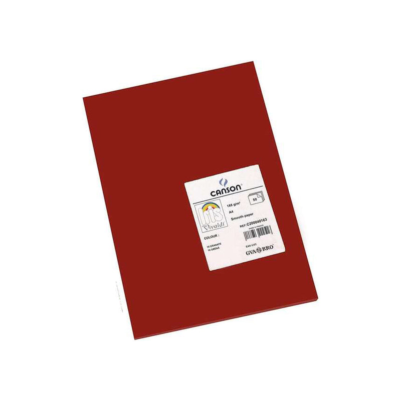Canson Guarro Pack de 50 Cartulinas Iris A4 de 185g - 21x29.7cm - Color Granate