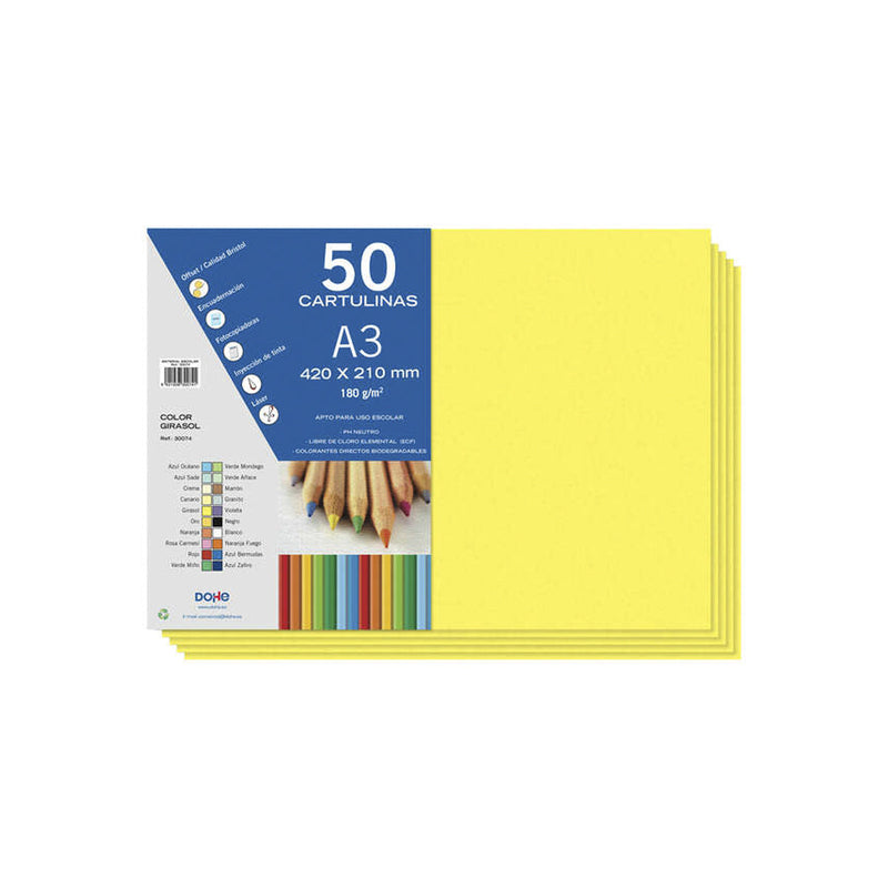 Dohe Cartulinas A3 - 50 Hojas - Gramaje de 180g - Ideal para Manualidades y Proyectos Escolares
