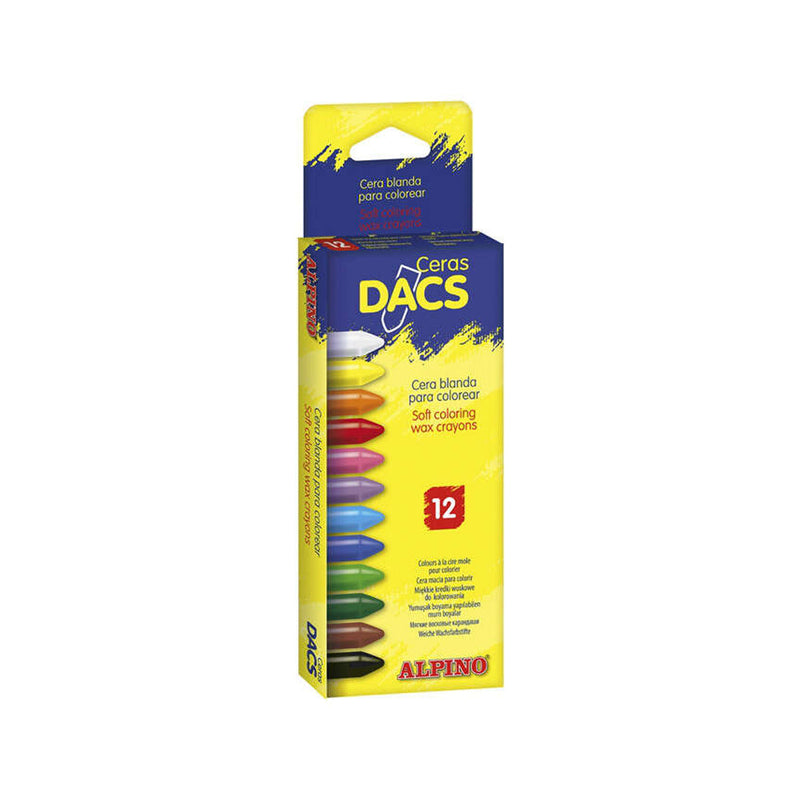 Alpino Pack de 12 Ceras de Colores Dacs - Textura Cremosa - Mezclables - Pintado Suave y Cubriente - Colorido y Creativo - Colores Surtidos