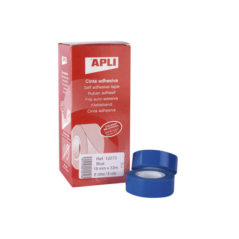 Apli Cinta Adhesiva Azul 19mm x 33m - Resistente al Agua y a la Intemperie - Facil de Cortar con las Manos - Ideal para Manualidades y Embalaje Azul