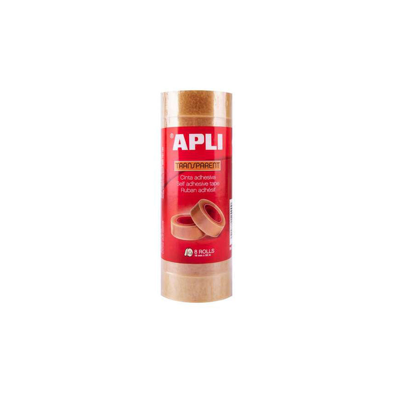 Apli Pack de 8 Cintas Adhesivas Transparentes 19 mm x 33 m