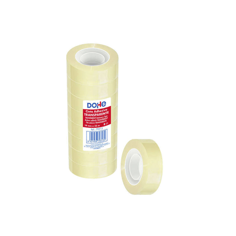 Dohe Pack de 8 Cintas Adhesivas Transparente de Polipropileno 19mm x 33m